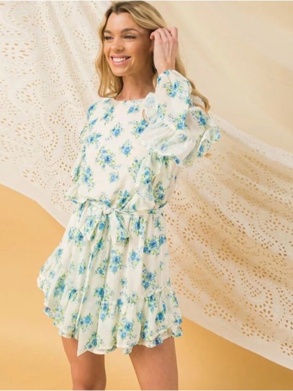A Calin Flying Tomato Floral Ruffle Romper Mini Dress Large L